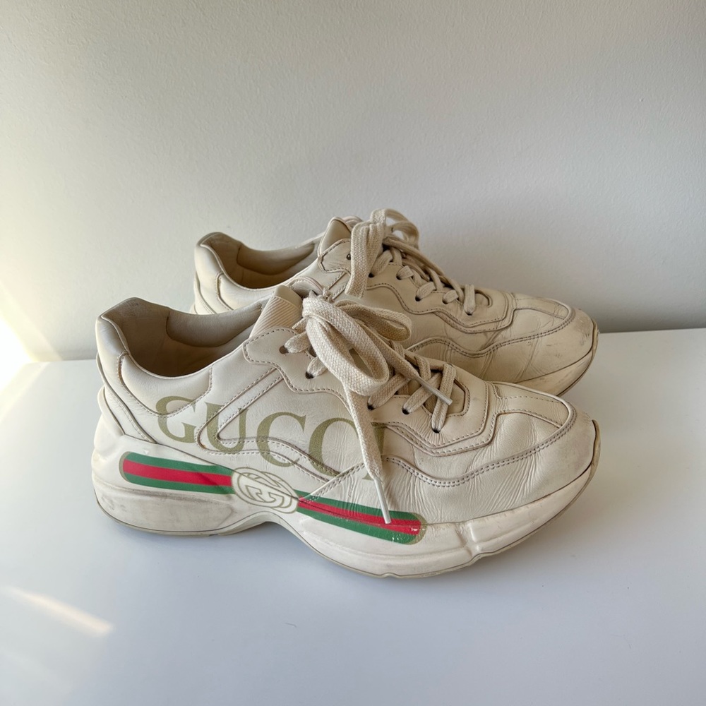 Authentic Gucci Women’s Rhyton leather sneaker in size 37